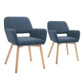 CangLong Upholstered Cushion Leisure Modern Living Dining Room Accent Arm Chairs Club Guest with Solid Wood Legs, Set of 2, Fleece Blue