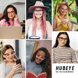 Hubeye 5 Pairs Oprah Style Square Reading Glasses for Women Men Blue Light Blocking Computer Readers with leather case +2.75