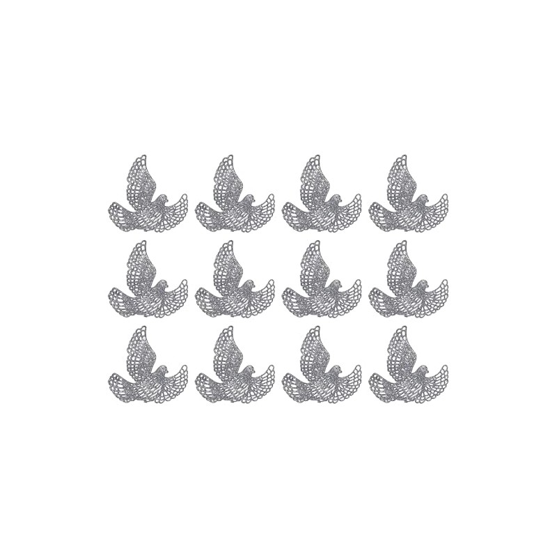 Silver Glitter Dove Bird Christmas Tree Baubles Decorations - Set