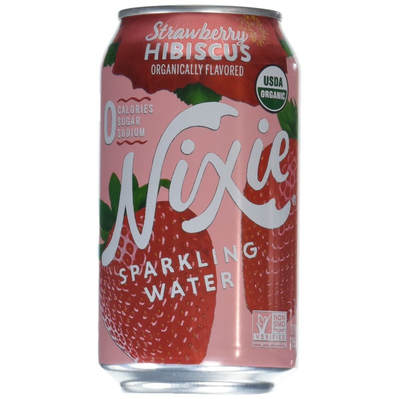 Nixie Organic Strawberry Hibiscus Sparkling Water, 8 Pack, Non GMO,