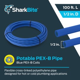 SharkBite 1/2 Inch x 100 Feet Blue PEX-B, PEX Pipe Flexible Water Tubing for Plumbing, U806B100