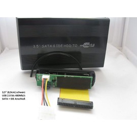 KesCom External USB Hard Drive Enclosure Metal 3.5 Inch (8.9 cm) USB 2.0 Black SATA and IDE Connection in Black