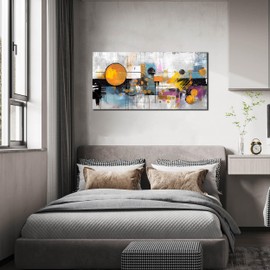 CANEITO Abstract Wall Art for Living Room, Yellow Circle Canvas Wall Decor for Bedroom, Picture Print Artwork for Office, Size 20x40 Inches