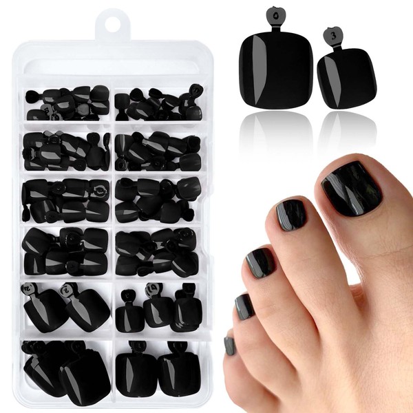 LoveOurHome 120pc Black Press on Toenails Women Fake Toe Nails