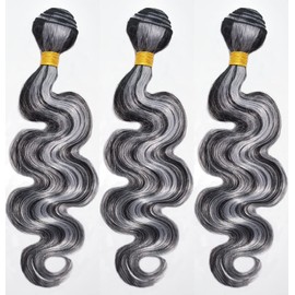 P1B/Grey Highlight Human Hair 3 Bundles Body Wave Bundle Brazilian Remy Hair Bundle 100G/Bundle Highlight Human Hair 1B Grey Hair 3 Bundle 22 24 26 Inch