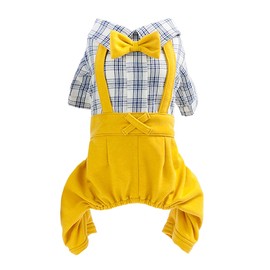 Dog T Shirt Dog Shirt Clothes Collar Plaid Shirt Bow Tie 4 Legs Casual Shirts Jumpsiut Cool Summer Autumn Tank Top Vest for Small Dog Puppy Cat (Blue-White, L)