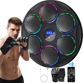Boxing Machine Colorful LED, Smart Music Boxing Machine for Adults Kids, Punching Machine with Boxing Gloves, Wall Mounted Bluetooth Workout Trainer for Home Gym