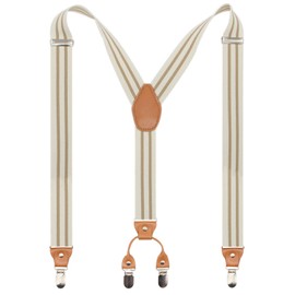 Timiot Men’s Y-Back 4 Metal Clip Elastic Wide Suspenders Perfect For Both Casual&Formal (Cream)