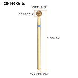 sourcing map 10pcs 120-140 Grits Diamond Grinding Bit 4mm Ball Head 2.35mm Shank 4mm Length Titanium Plated Stone Sanding Drill Bits Rotary Tool for Nails Grinding Polishing