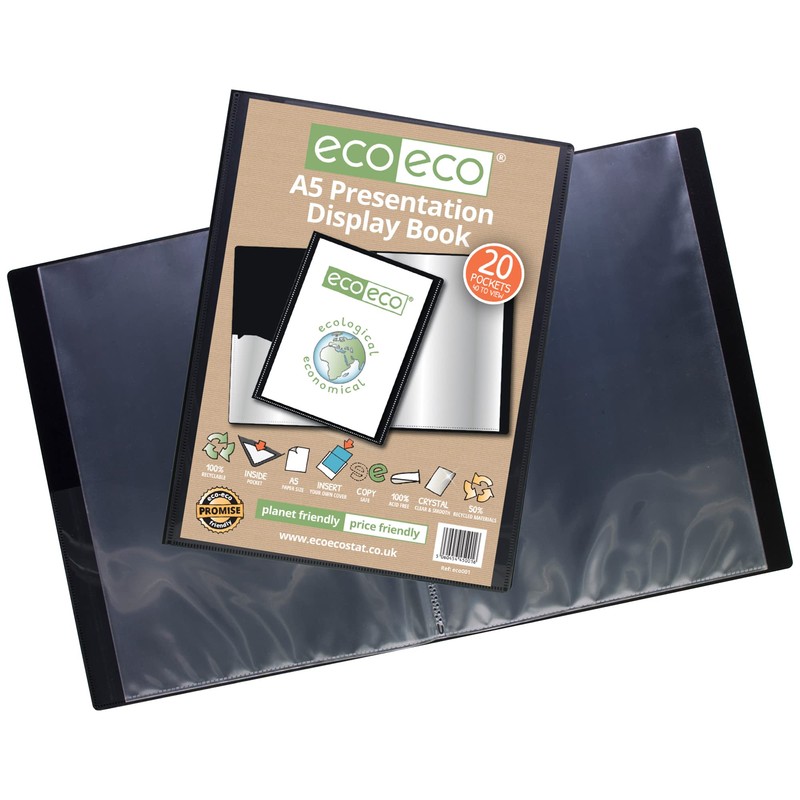 eco-eco A5 Size 50% Recycled 20 Pocket Black Presentation Display