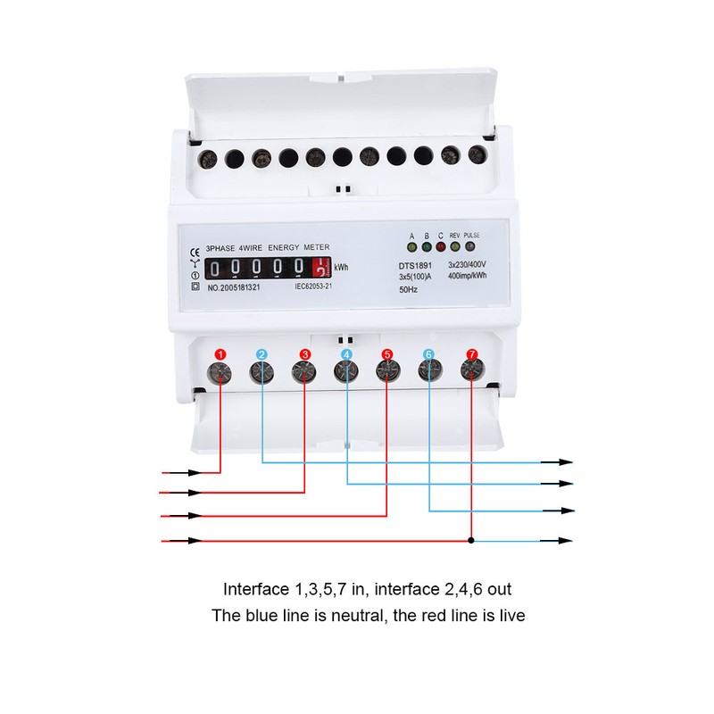 3 Phase 4‑Wire Meter DTS1891 High Accuracy 7P Counter Rail