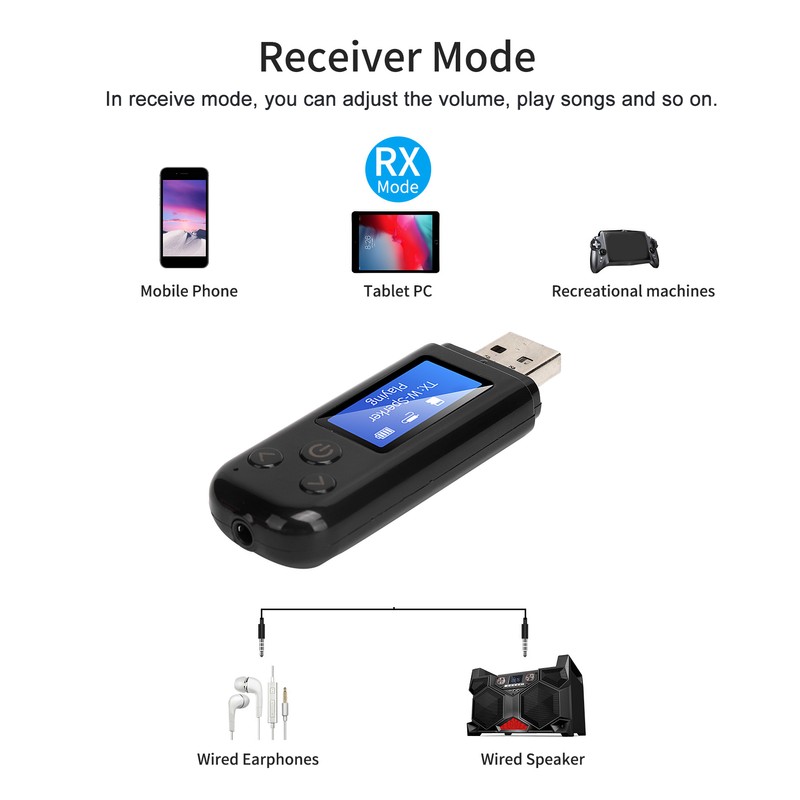 USB Bluetooth 5.0 Adapter Bluetooth Audio Receiver Transmitter with LCD