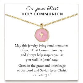 Drogomen First Communion Gifts, 14K Gold Plated Cross Pendant Necklace Catholic 1st First Holy Communion Decorations Religious Christian Jewelry Gifts for Daughter Granddaughter Niece (FP)