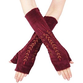 PUREWONDER Women's Velvet Arm Warmers Design No. 14, red