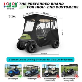 10L0L 2 Passenger Golf Cart Enclosure for Club Car Precedent/Onward/Tempo, All Weather Windproof Waterproof Rain Cover, 4-Sided Clear Window & Roll-up Zipper Door - Black