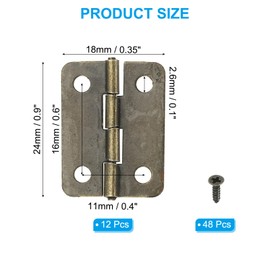 PATIKIL Small Butt Hinges 1 Inch, 12 Pack Mini Jewelry Box Hinge with Screw for Jewelry Wooden Boxes Cabinet Drawer Doors Gate, Brown