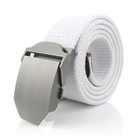 TopHomer 110 cm white canvas belt, casual jeans belt for men and women, canvas work belt with durable quick release metal buckle for training, leisure, work