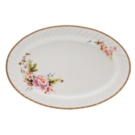 Lynns Paradise Timeless Rose 14-Inch Oval Platter, Set of 2, Pink; Heavy Duty; Chip Resistant; Lead and Cadmium Free; Freezer to Oven Safe up to 500°F