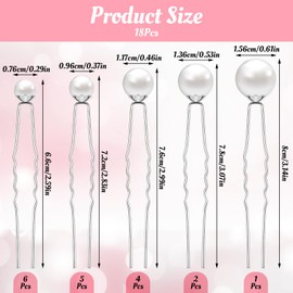 Yuanchu Pack of 18 Pearl Hair Pins, U-Shape Bridal Hair Accessories, 5 Sizes, Beads, Hair Accessories, U-Shaped Pearl Hairpin, Bridal Pearls Hair Pins for Wedding, Prom, Party, Girls, Bridesmaid