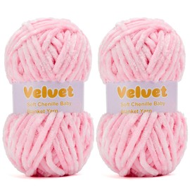 Velvet Yarn Chenille Yarn for Crocheting and Knitting Soft Chenille Bulky Baby Blanket Yarn DIY Weaving Craft 2pack Pink(4oz 132yds Each)