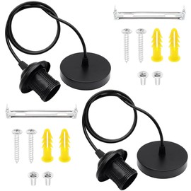 GOIYZTTR 2 Pack Black Pendant Light Fitting E27 Ceiling Rose Lamp Holder with Lock Ring for Shade Used in Ceiling Pendant Light,with 1M Adjustable Cable and Fitting Set