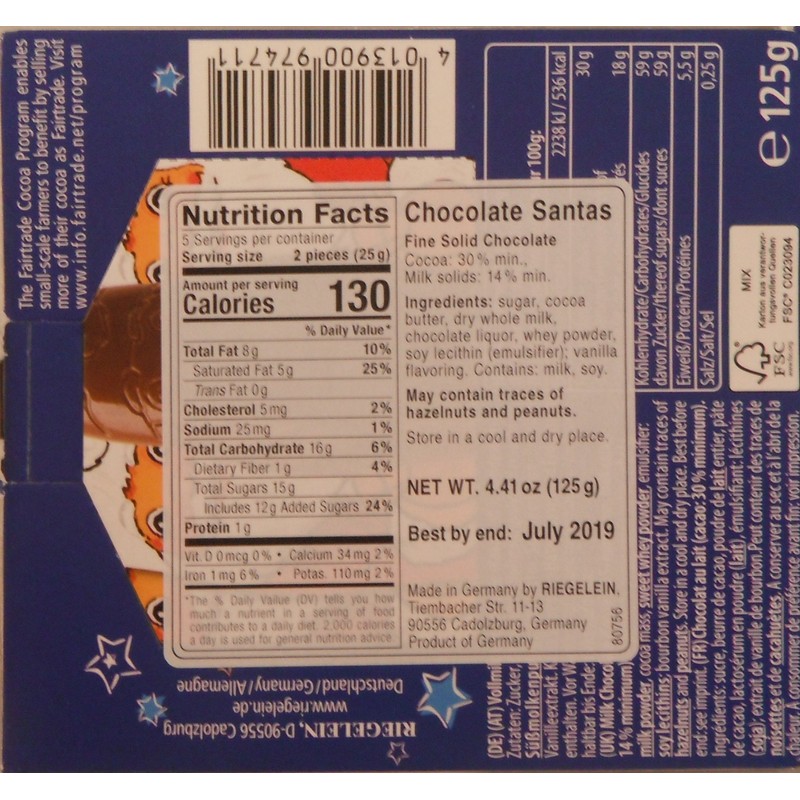 Riegelein Santa Solid Milk Chocolate, 10 Piece Pack