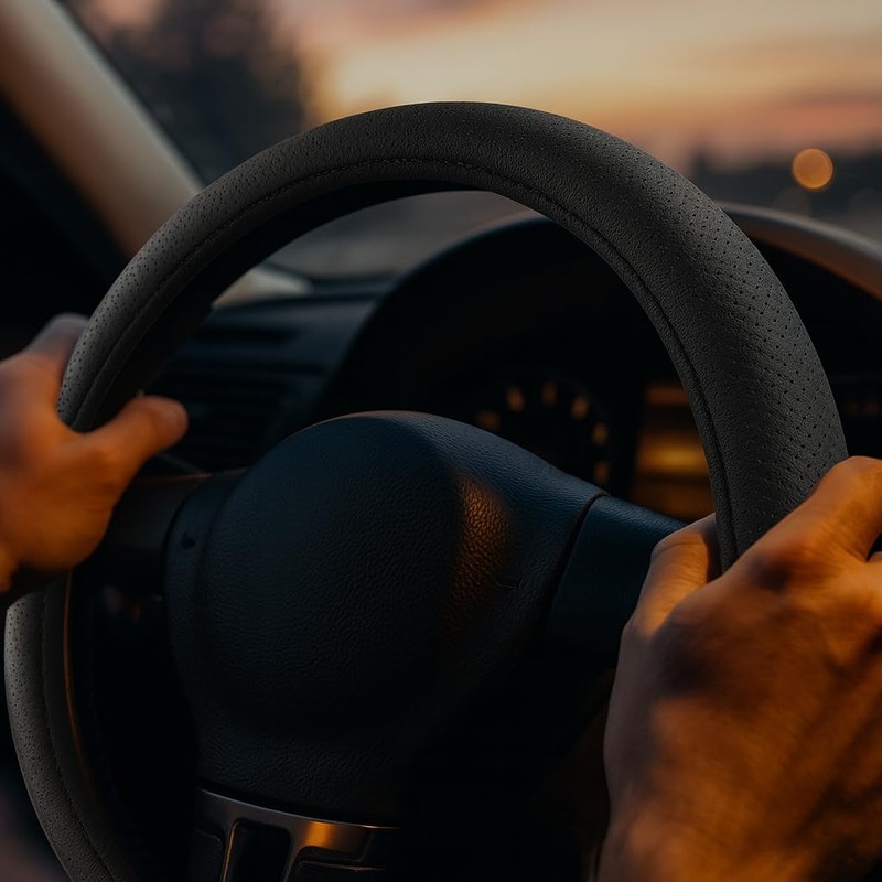 Steering Wheel Cover, Wear-Resistant Microfiber Leather, Durable Construction, Breathable Design,