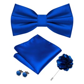 RBOCOTT Royal Blue Bow Tie for Men Silk Bowtie and Pocket Square with Lapel Pin Cufflinks Set (9)