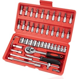 Beaiguna 46PCS Small Drive Socket Ratchet Wrench Screwdriver Set, 1/4 Inch