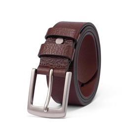 TEAMMAO Men's Full Leather Belt 38 mm Wide Black Brown Denim Belt Leather Men's Leather Belt Can Be Shortened Casual Belt with Gift Box, brown