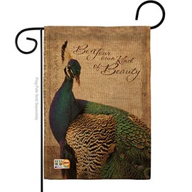 Breeze Decor BD-BI-G-105043-IP-DB-D-US13-PL 13 x 18.5 in. Peacock Burlap Garden Friends Birds Impressions Decorative Vertical Double Sided Flag