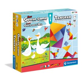 Clementoni 16301 Familienspiele – 2 in 1 Das Gänsespiel + Tangram, beliebte Kinderspiele, Brettspiel und Legespiel, kleine Spielesammlung für Kinder ab 6 Jahren