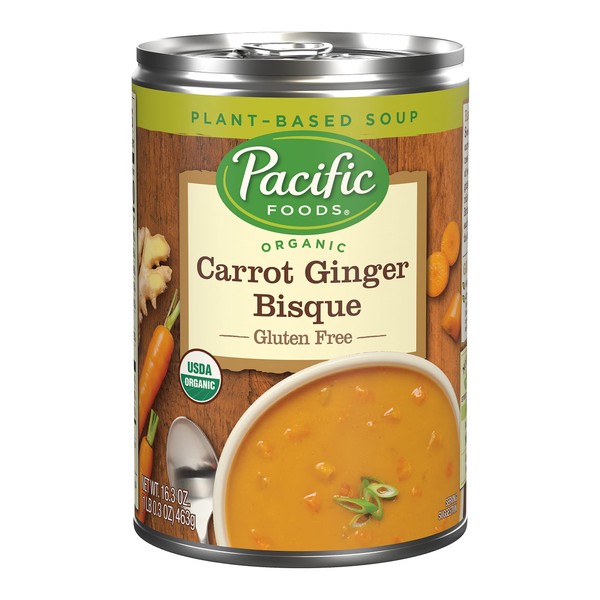 Pacific Foods Organic Carrot Ginger Bisque, Vegan Soup, 16.3 Oz Can