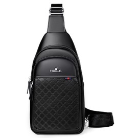 FSD.WG Body Bag, Body, Leather, Men's, Crossbody Bag, One Shoulder Bag, Large Capacity, Popular, Brand, Birthday Gift, Black