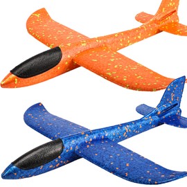 Vyndicca 2 Pack Airplane Toys,17.5" Large Throwing Foam Plane,Foam Airplanes For Kids,2 Flight Mode Glider Plane,Outdoor Sport Toys Birthday Party Favors Foam Airplane,Gifts For 3 4 5 6 7 Year Old Boy