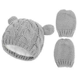 Yixda Newborn Baby Hat and Gloves Set Toddler Winter Knitted Hat Hats, Grey (grey 2)