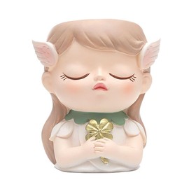 Hosoncovy Cartoon Elf Girl Pencil Holder Pencil Pot Makeup Brush Holder Pot Desktop Pen Organizer (D)