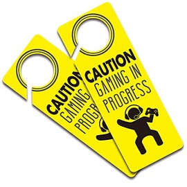 2 Pack Gaming in Progress Do Not Disturb Door Funny Hanger Sign, for Boys, Girls, Bedrooms, Computer Games, Console, Gamer
