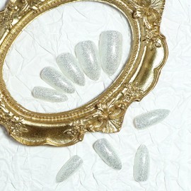 Silver Glitter Press on Nails Medium Almond Fake Nails Finish Full Cover Acrylic False Nails with Designs Press ons Glitter Glue on Nails Glossy Stick on Nails Decoration for Women Girls 24 Pcs