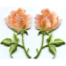Peach Roses Pastel Pair Flowers Embroidered Appliques Iron-on Patches New S-1280