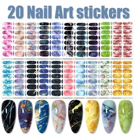 WOKOTO WOKOTO 20 Sheets Gradient Nail Polish Stickers Marble Nail Stickers Full Nail Wraps for Women Nails Gel Nail Strips Peel and Stick Nail Polish Stickers for Nails Gel Nail Stickers Nail Gel Stickers