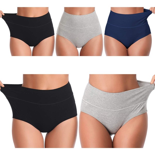 UMMISS 5 Pack Women’s Cotton Underwear High Waist Full Briefs
