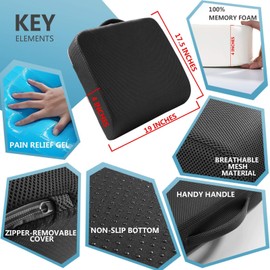 YOUFI Extra Thick Large Seat Cushion -19 X 17.5 X 4 Inch Gel Memory Foam Cushion wi...