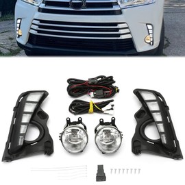 Kojem LED Daytime Running Lamp Fog Light Compatible with 2017-2019 Toyota Highlander with Harness Kit Clear Lens Halogen LED W/Turn Signal Lamp Replacement for TO2592129 TO2593129 TO1038200 TO1039200
