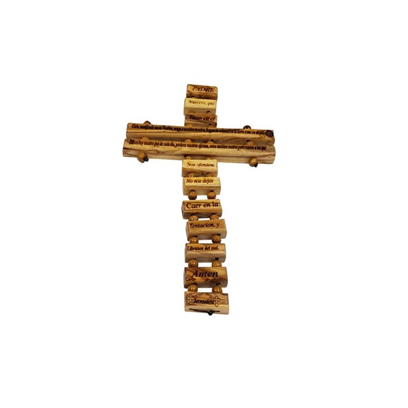 Father in Heaven Olive Wood Spanish Hanging Cross 9"