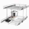 2 Tier Pull Out Cabinet Organizer(14"W X 18"D ), Double Tier Wire Basket Slide Out Shelf Storage for Kitchen Base Cabinet Organization ​for Kitchen, Pantry, Bathroom, Chrome