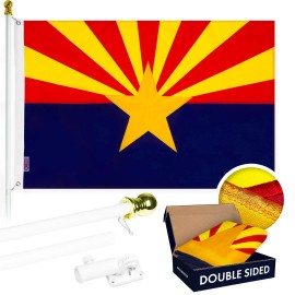 UD_G128 - 6 Feet Tangle Free Spinning Flagpole (White) Arizona Double Sided Brass Grommets Embroidered 3x5 ft (Flag Included) Al
