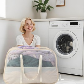 Collapsible Laundry Baskets, 95L Laundry Hamper, Foldable Clothes Hamper with Shoulder Strap for Bedroom, Dorm, Apartment - Durable Tear-Resistant Storage Basket for Laundry, Kids Room (2 Pack, Beige)