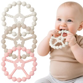 Baby Teething Toys 0-6 Months - Loviomad Ring Teether Baby Toys, Newborn Infant Essentials, Food Grade Silicone Teething Toys for Babies 6-12 Months, Shower Gifts Teething Relief (Girl/Boy)