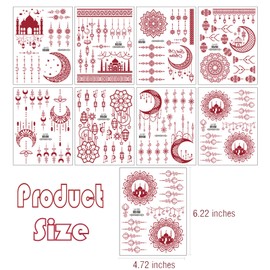 mdgfge 8 Sheets New Red Moon Star Temporary Tattoos Kit Waterproof Lace Fake Tattoo Stickers for Women Wedding Cosplay Festival Party Supplies